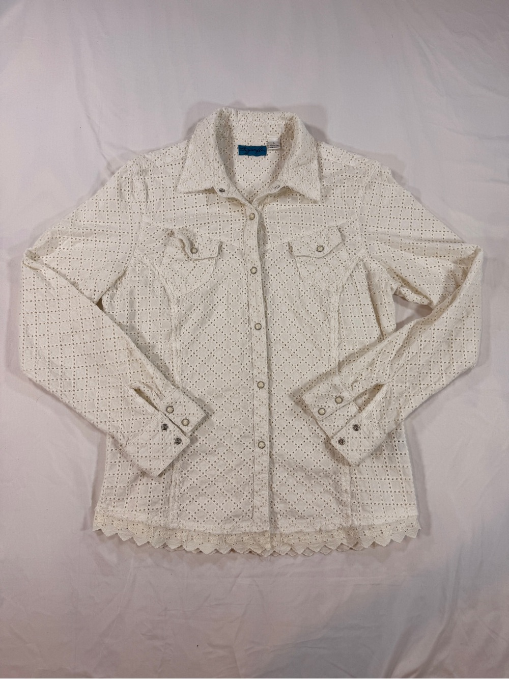 Cowgirl Up Women’s Eyelet lace Button-Down Shirt Pearl Snap Western Large